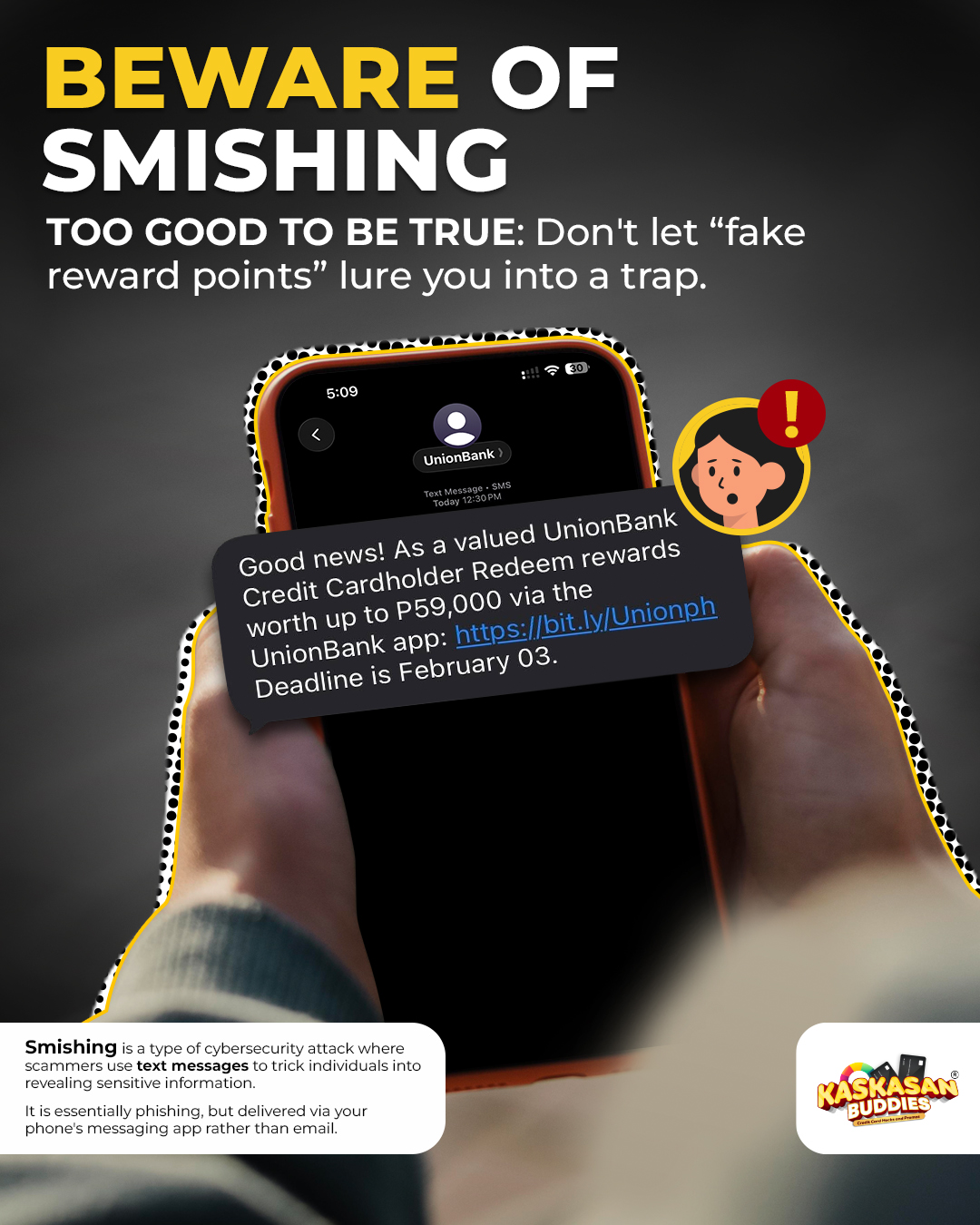 BEWARE OF SMISHING, KKBuddies! 🚨